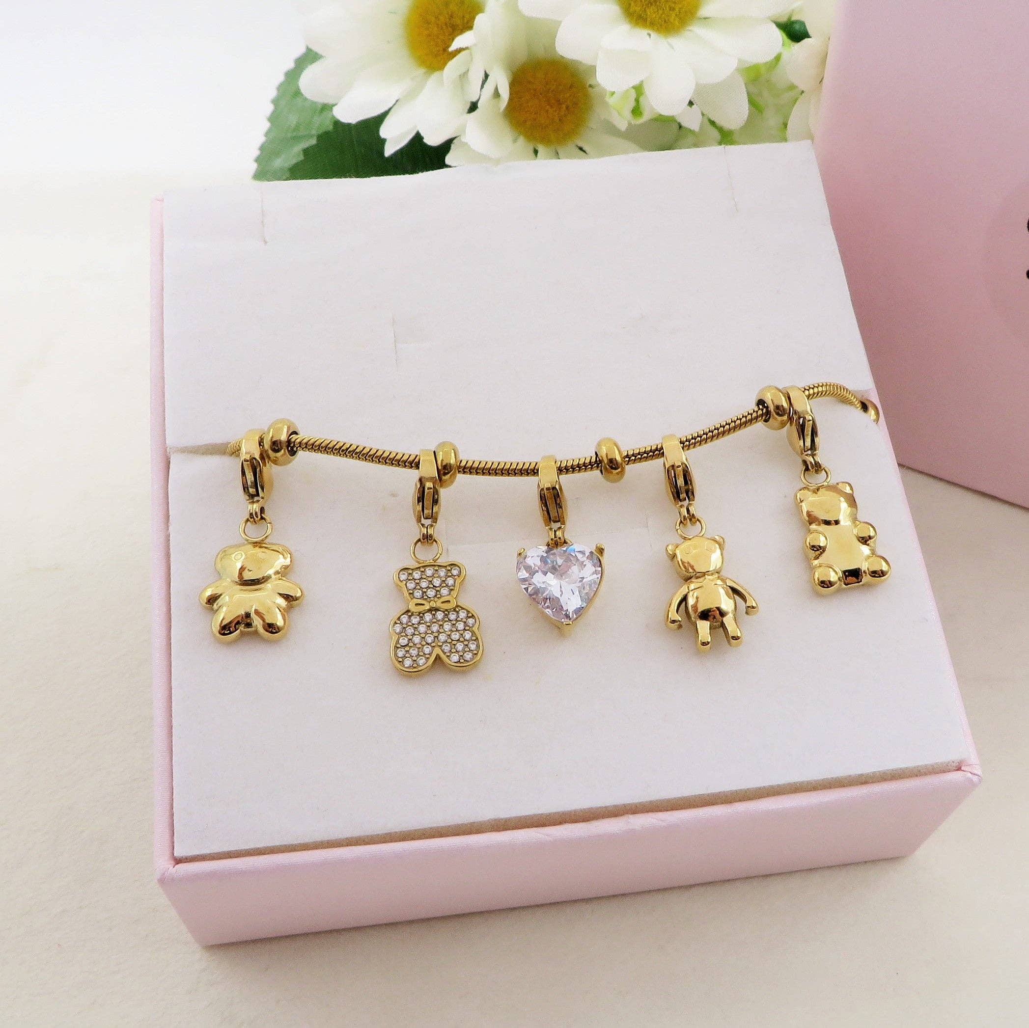 Daemon srls - Wholesale Charm/Dangle Bracelet - TEDDY - Bracciale con orsetti e cuori pendenti bombe' ACCIAIO INOSSIDABILE3