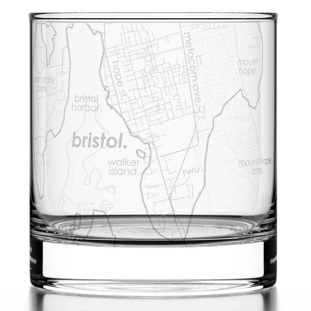 Well Told - Wholesale Drinking Glass/Cup - Bristol, RI City Map - Etched Whiskey Rocks Glass0