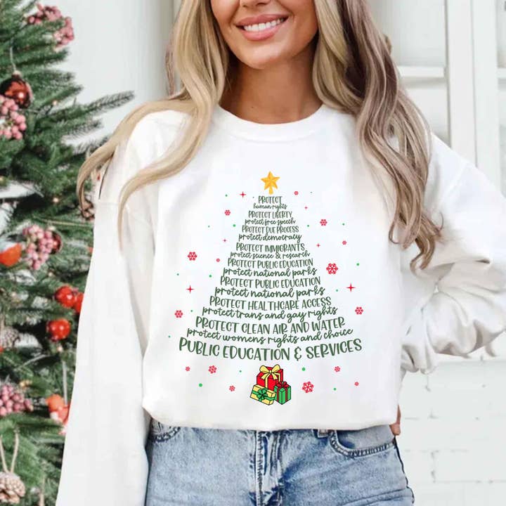 DLT Ecommerce - Wholesale T-Shirt (Graphic) - Women's - Protect Democracy Christmas Tree Shirt, Anti-Trump Liberal