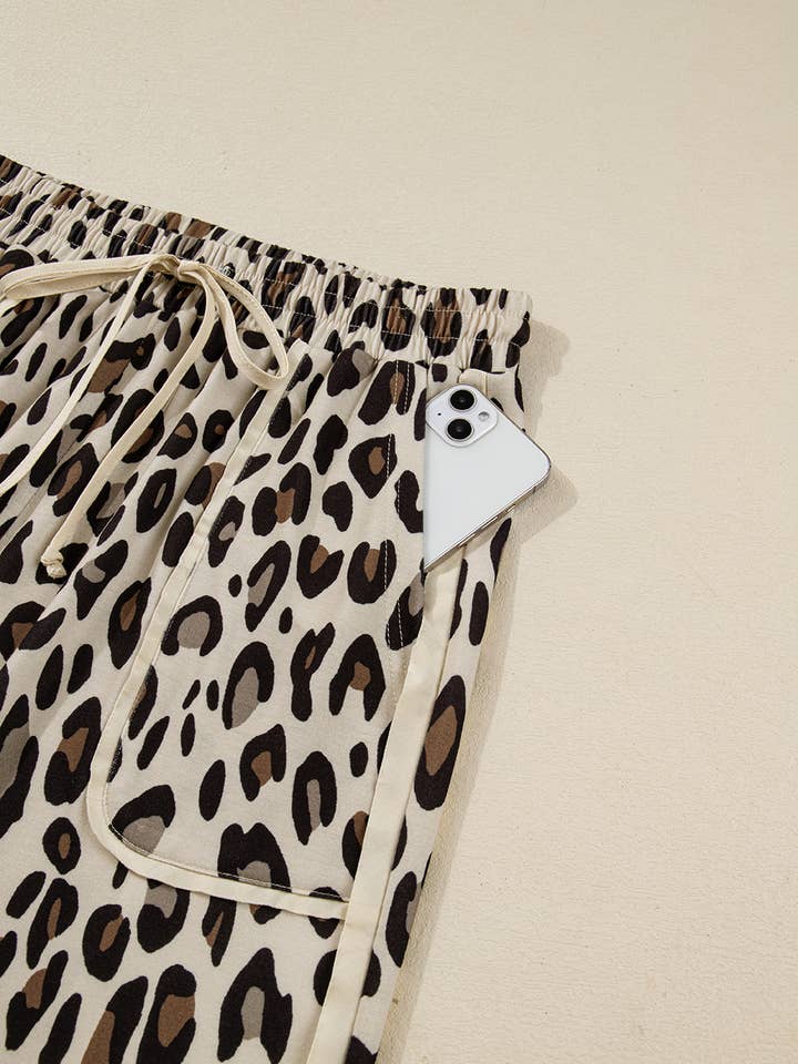 Khaki Leopard Wide Leg Cropped Pants for wholesale on Faire1