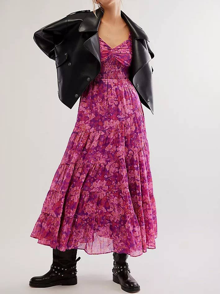 HIDDENBRAND - Wholesale Dress - Women's - Bohemian Floral V-Neck A-Line Dress8