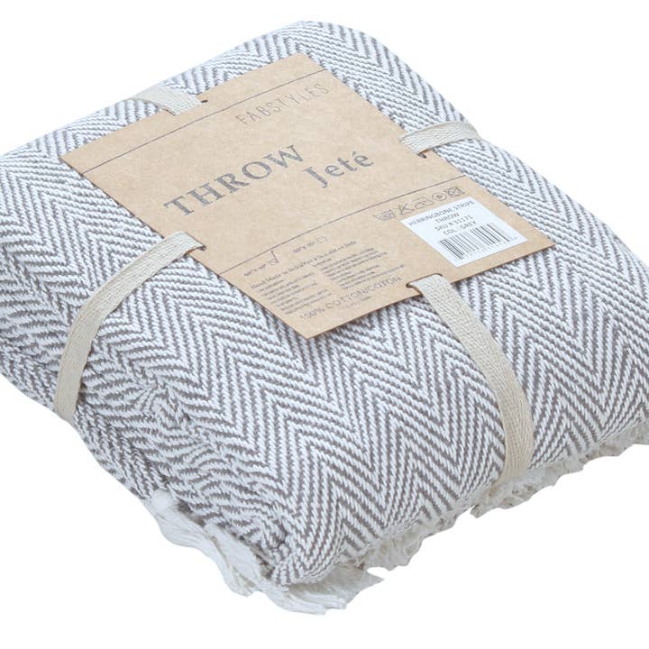 Fabstyles - Wholesale Throw Blanket - Fabstyles Herringbone Stripe Cotton Throw Blanket Fringes16