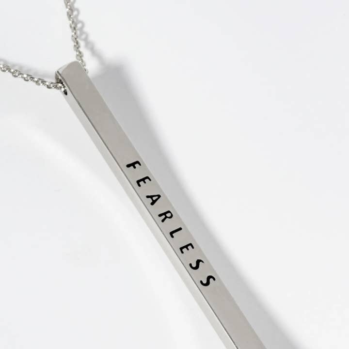 Wild Honey - Wholesale Pendant/Charm Necklace - Fearless Engraved Vertical Bar Inspirational Necklace1