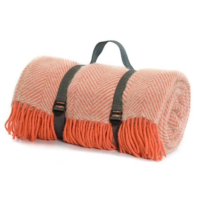 Polo Pure New Wool Picnic Rug - Herringbone Flamingo for wholesale by Tweedmill Textiles