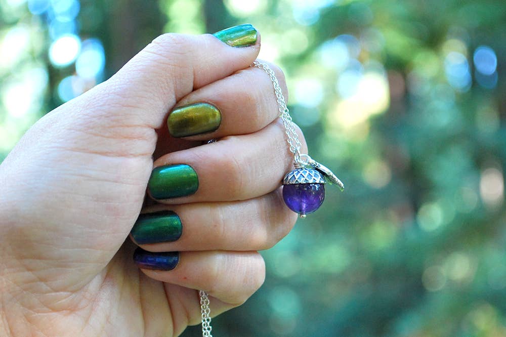 Enchanted Leaves - Wholesale Pendant/Charm Necklace - 18" Amethyst and Silver Acorn Necklace9