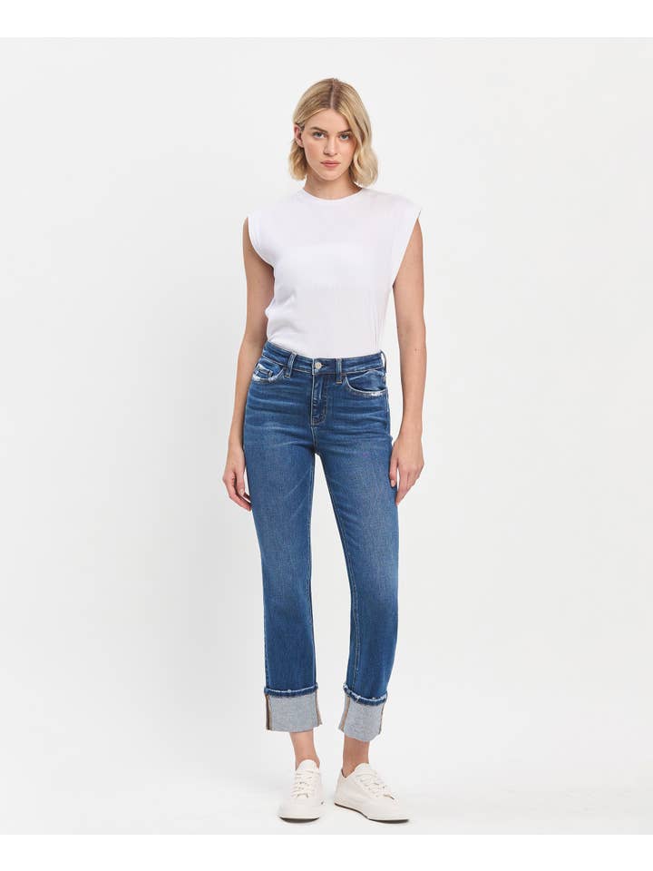 IMBUE HIGH RISE CUFFED SLIM STRAIGHT JEANS T6590 for wholesale on Faire
