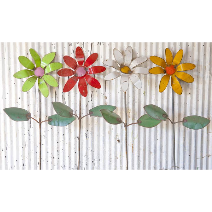Garden Iron And More - Wholesale Outdoor Ornament/Decor - 4ft Tall Drum Metal Daisy Flower Solid Steel Rod