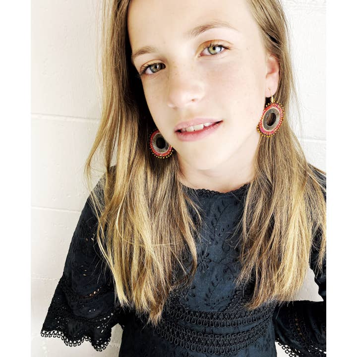 Black Lamb Design - Wholesale Dangle earrings - Coral Orange Sunset Handwoven Mandala Earrings2