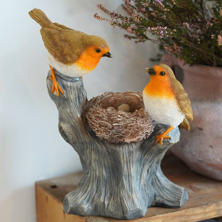 Figura de Jardín de Resina con Nidos de Petirrojos para venta al por mayor de Vale Ornaments