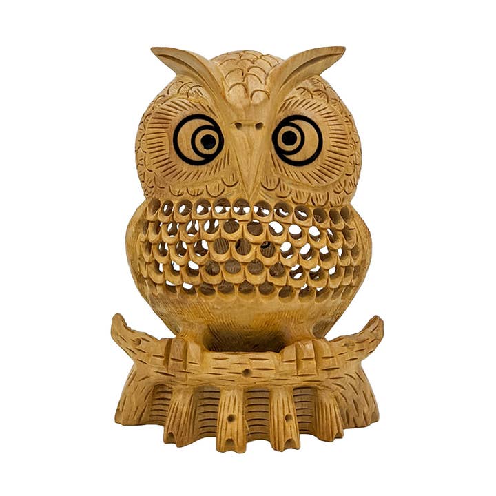 Wooden Hand Carved Owl Sculpture for wholesale by Keeraft