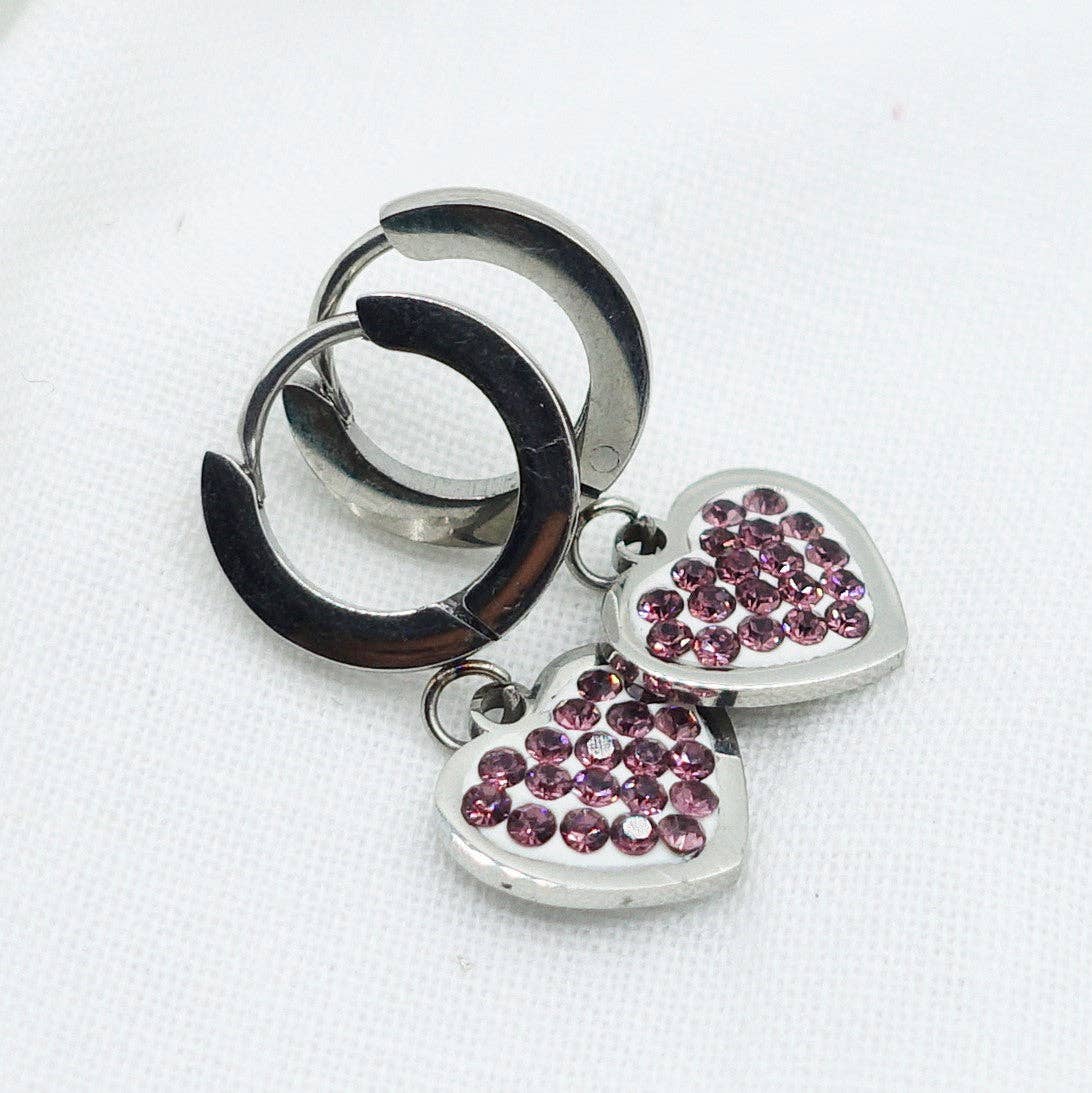 Daemon srls – wholesale Huggie earrings – LUCY ~ Zircons heart Stainless Steel Earrings11