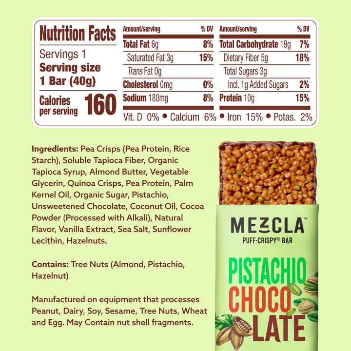 Mezcla - Wholesale Snack Bar - Pistachio Chocolate 12 Bar Pack ($1.73 / Bar)2