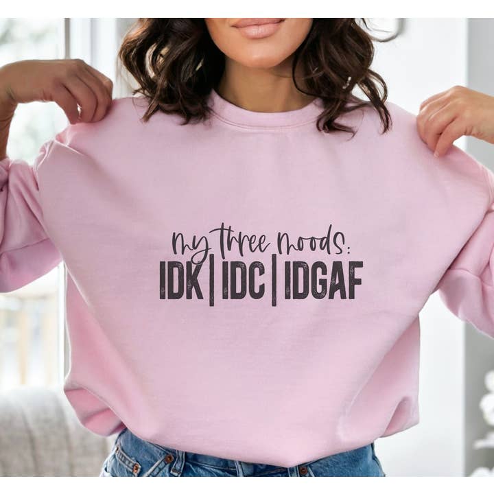 Trendznmore - Wholesale Graphic Sweatshirt - Women's - My Three Moods Funny Crewneck Graphic Sweatshirt