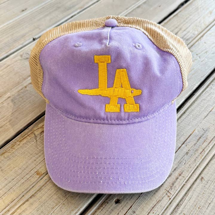 LA Gator Mesh Back Hat-lavender/yellow for wholesale by Nola Mercantile