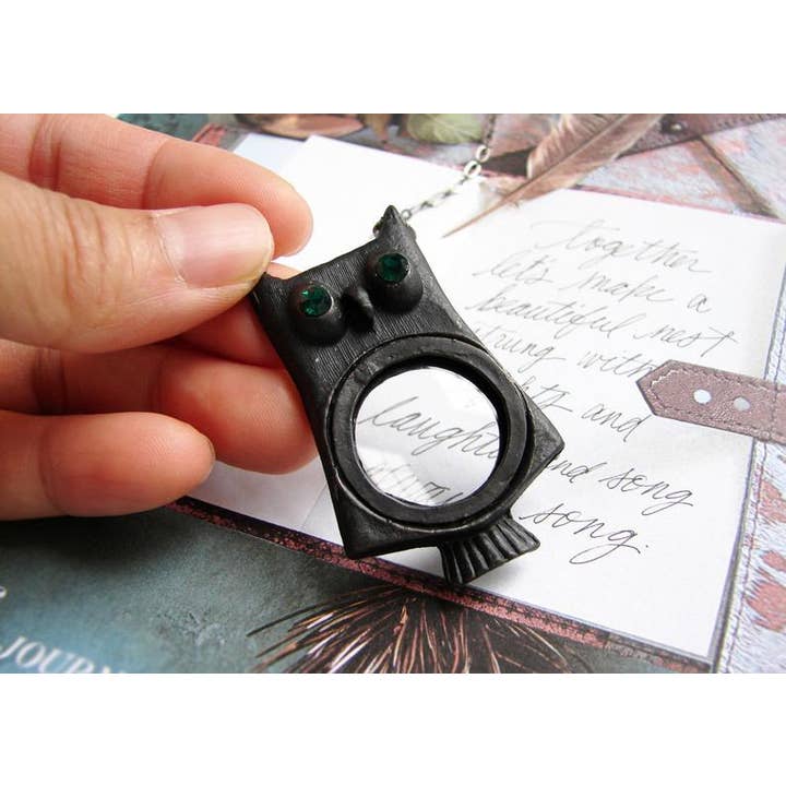 SORA DESIGNS - Wholesale Pendant/Charm Necklace - Owl Magnifying Glass Necklace -Matte Black Version0