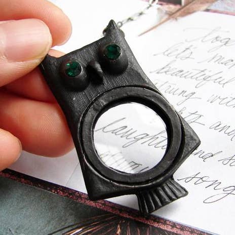 SORA DESIGNS - Wholesale Pendant/Charm Necklace - Owl Magnifying Glass Necklace -Matte Black Version0