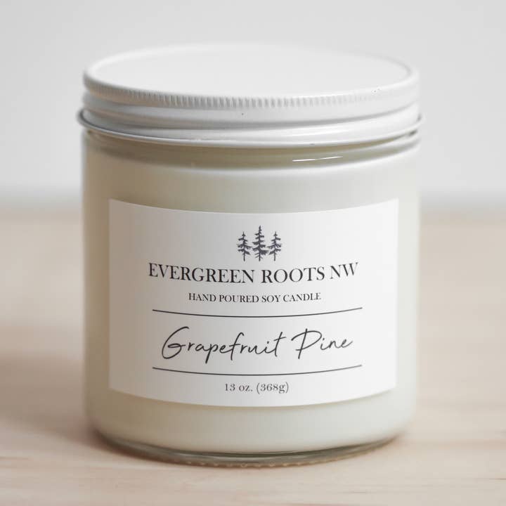 Evergreen Roots NW - Vente Bougie en bocal - Bougie de soja Pamplemousse Pin - 13 fl oz0