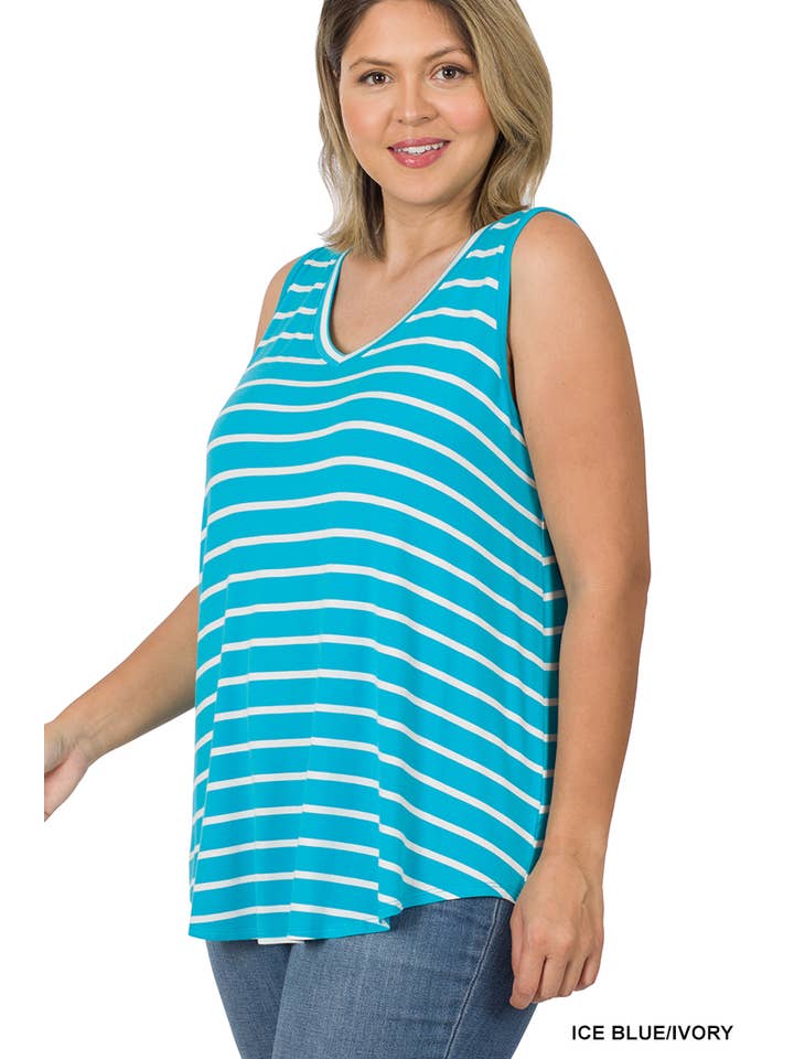 42POPS - Wholesale Knit Top - Women's - SI-22413 Plus Stripe Sleeveless V Neck Top