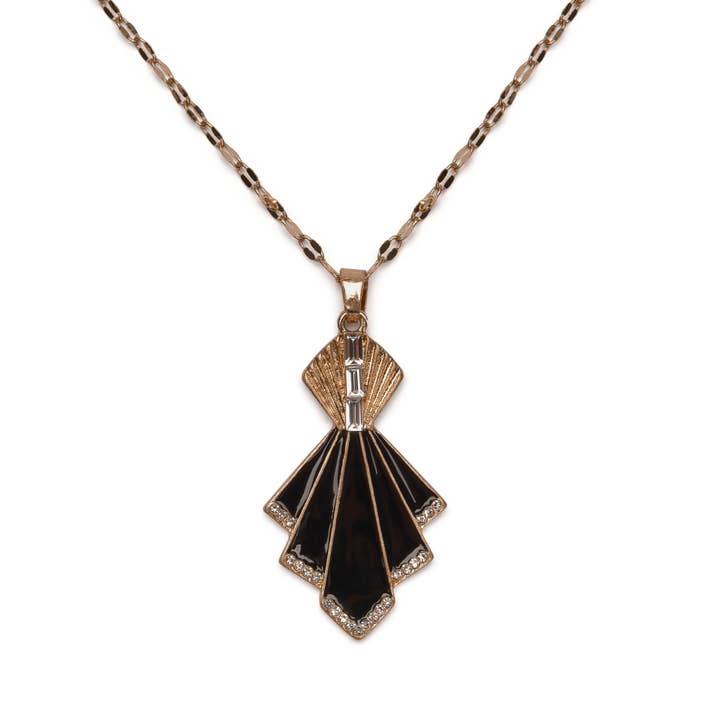 Collar de Abanico Art Deco Negro y Dorado: Colgante Art Deco para venta al por mayor de Lovett & Co