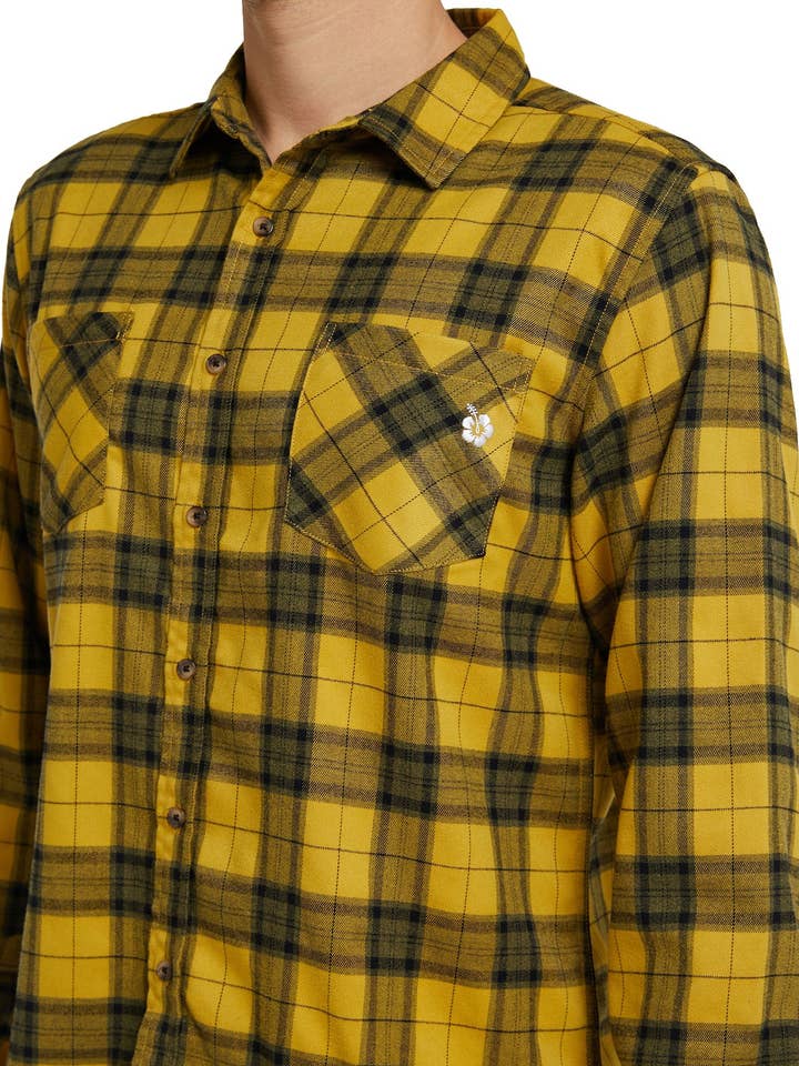 Mens - Flannel Long Sleeve Shirt - Hiker - Mustard for wholesale by Okanui