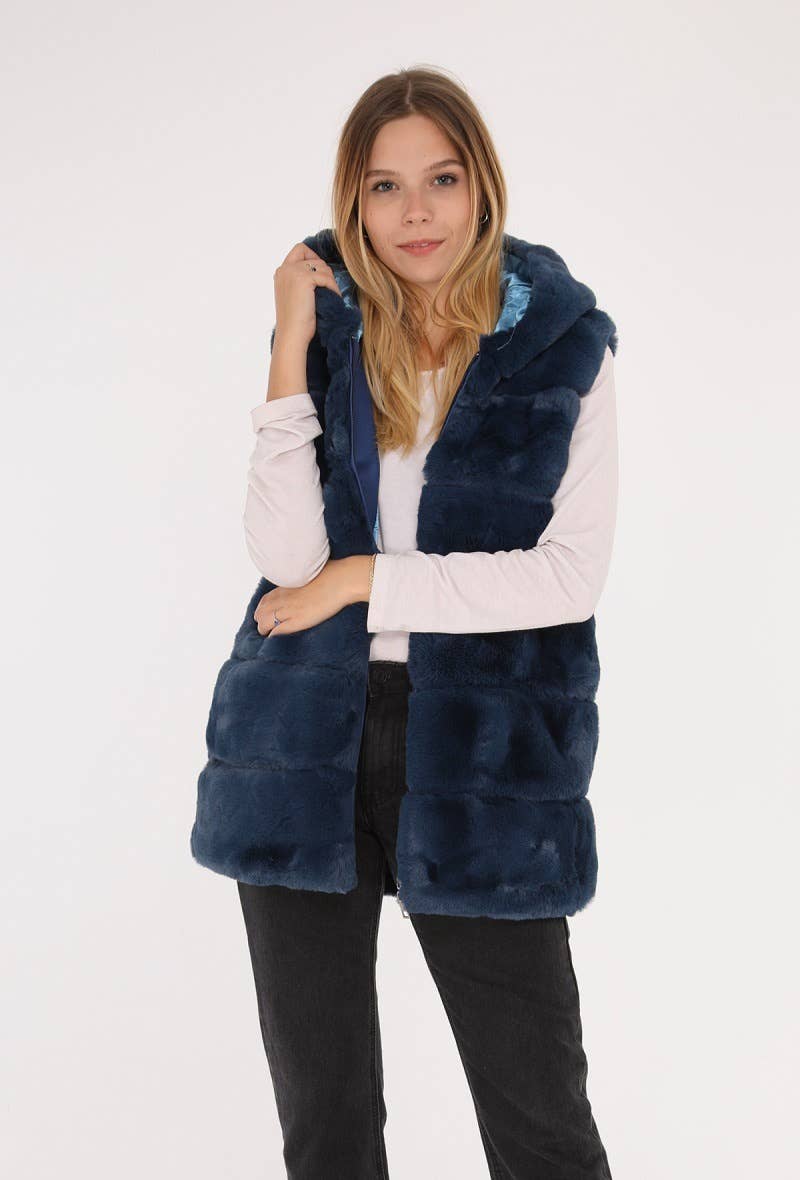 CHOKLATE PARIS – Großhandel Oberbekleidungsweste – Damen – Ärmellose Kunstpelzweste mit Kapuze - Y1568