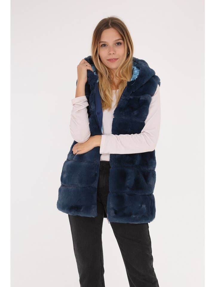 CHOKLATE PARIS – Colete - Mulher por atacado – Colete sem mangas de pele sintética com capuz - Y1568