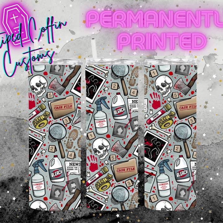 True Crime Tumbler for wholesale by Striped Coffin Customs