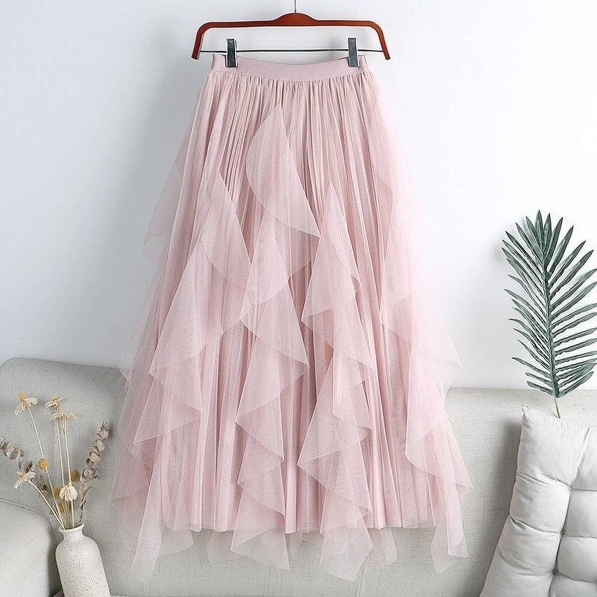 ACCITY - Wholesale Skirt - Women's - TULLE SKIRT MID-LENGTH HIGH WAIST PLEATED SKIRT_CWBLS03974