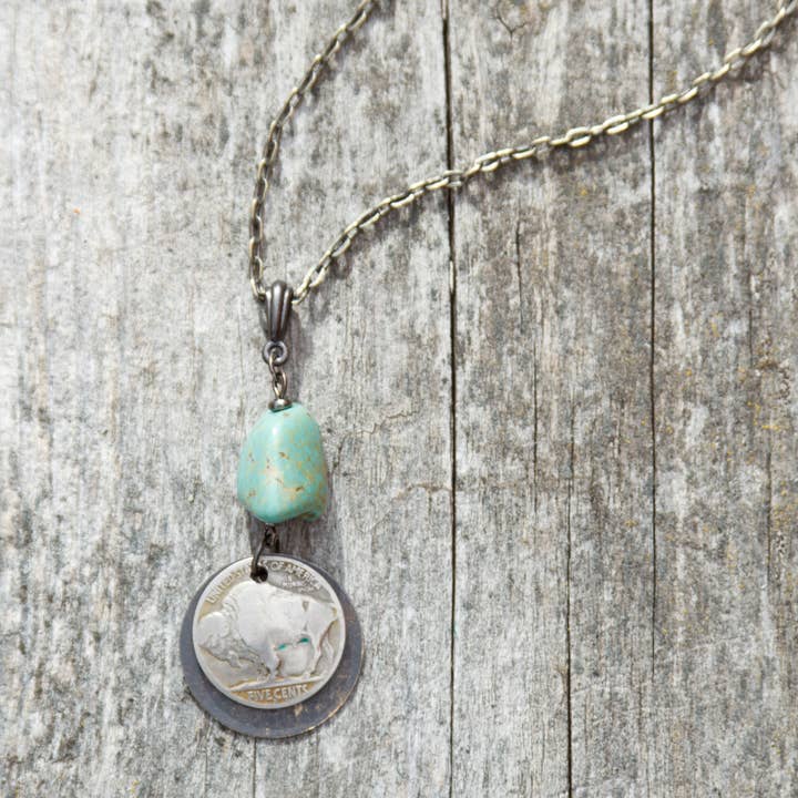 Cool Water Jewelry - Wholesale Pendant/Charm Necklace - The Plains Buffalo Turquoise Nugget/Nickel Necklace