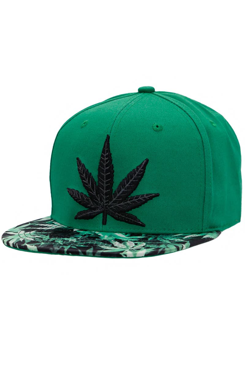Cap Zone - Wholesale Flat Brim Cap - Men's - Marijuana Cannabis Leaf Weed Bush Print Snapback6