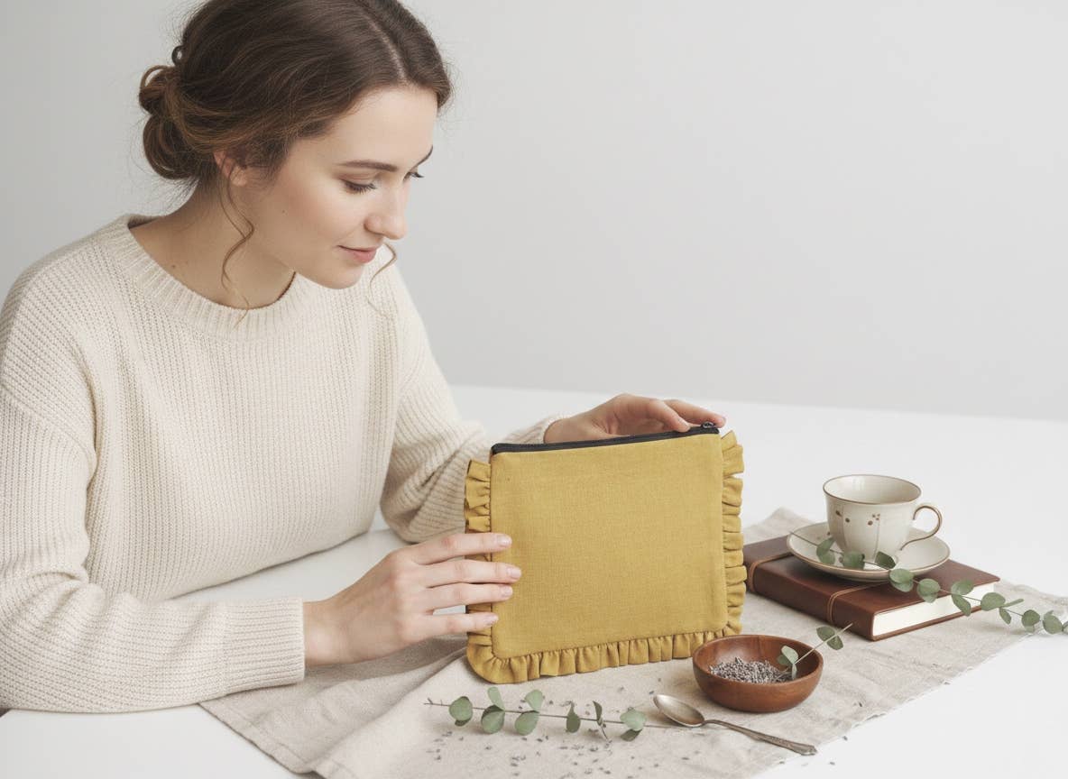 House of Kraft - Wholesale Pouch - Women's - Canvas Ruffle Pouches | Canvas Travel Pouches | Zipper Pouch30