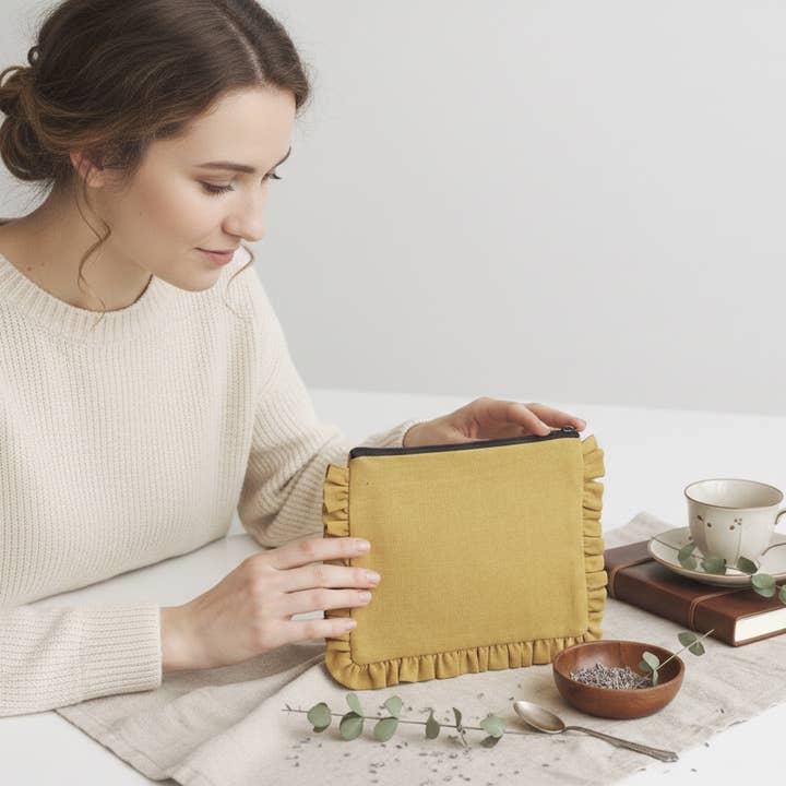 House of Kraft - Wholesale Pouch - Women's - Canvas Ruffle Pouches | Canvas Travel Pouches | Zipper Pouch30