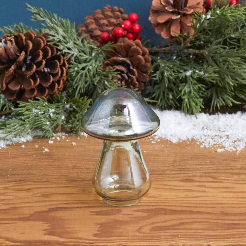 Be Home - Wholesale Decorative Tabletop Object - Green Luster Glass Mushroom, Small0