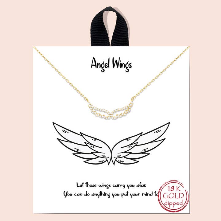 18K GOLD RHODIUM DIPPED ANGEL WINGS NECKLACE, BJNA 414 for wholesale by JOIA ACCESSORIES