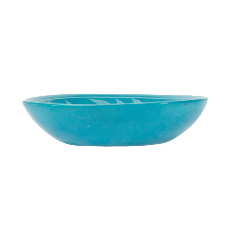 Global Crafts - Wholesale Jewelry Dish - 4-Pack - Painted Soapstone Carved Dish, Turquoise Etching