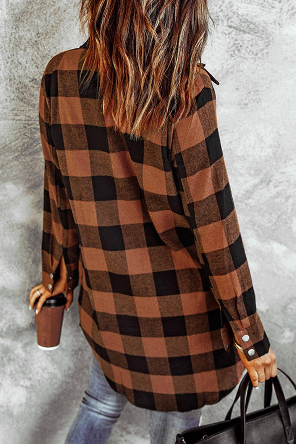 Lovesoft – Engroshandel Frakke - Dame – Turn-down Krave Plaid Shirt Coat1