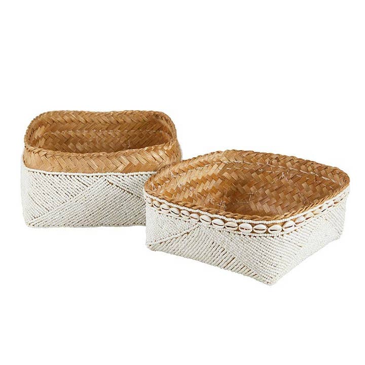 Angle - Wholesale Basket - White Beaded Baskets - Set of 3