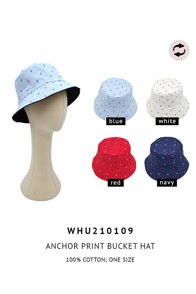 Hana - Wholesale Bucket Hat - Women's - Anchor Pattern Print Bucket Hat6