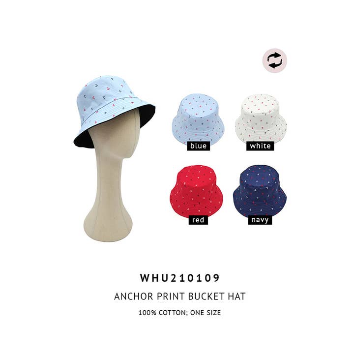 Hana - Wholesale Bucket Hat - Women's - Anchor Pattern Print Bucket Hat6