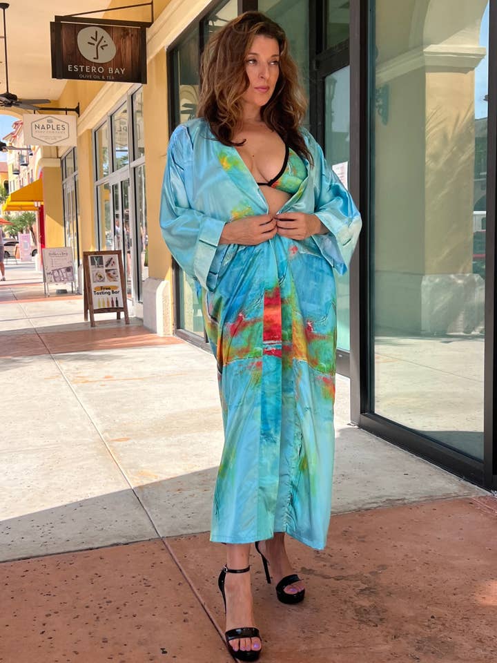 Maxi Satin Kimono, Wearable Art for wholesale by Art4Wear