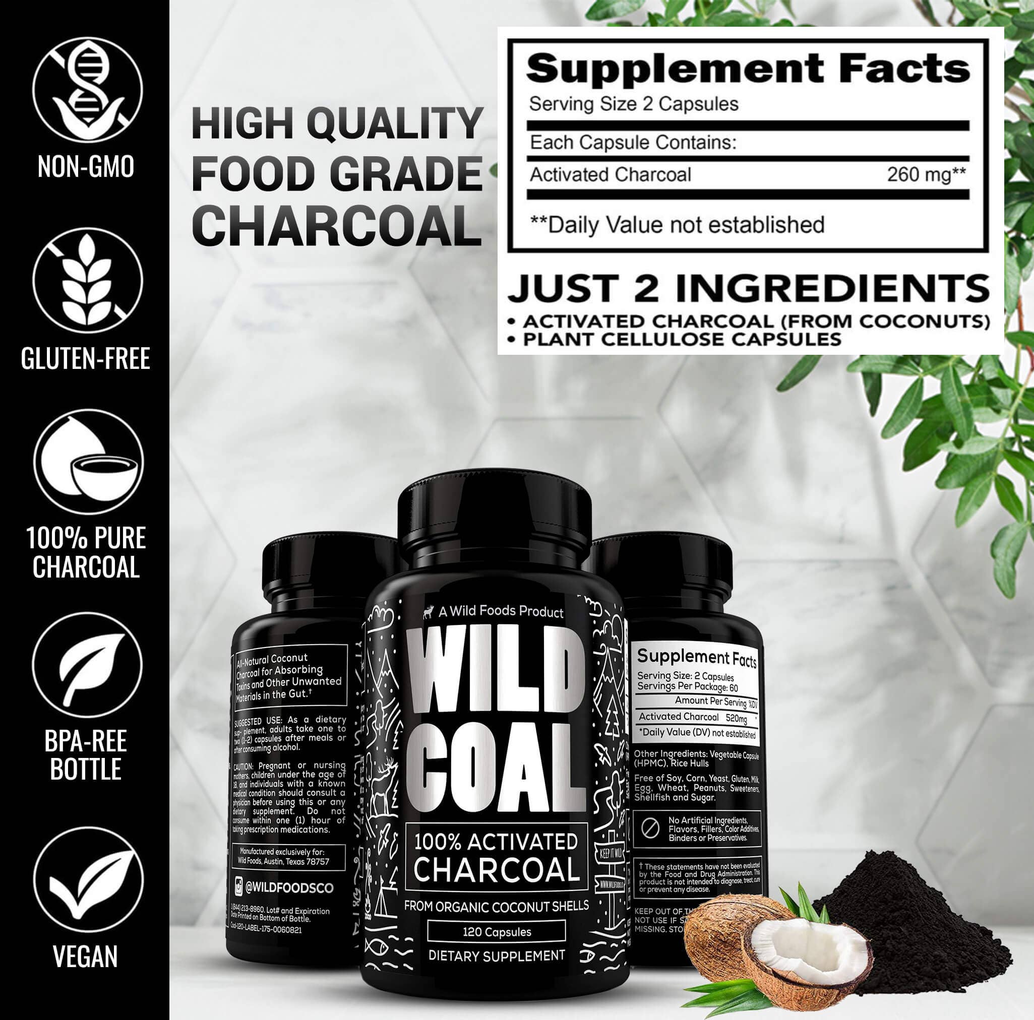 Wild Foods - Wholesale Oral supplement/vitamin - Wholesale  - Activated Charcoal Capsules, 100ct4