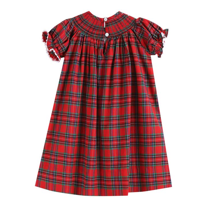 Lil Cactus - Wholesale Dress - Kids - Red Christmas Plaid Smocked Bishop Dress2