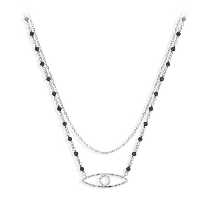 Rhodium silver and black lotus spinel stone necklace for wholesale by ORUS BIJOUX