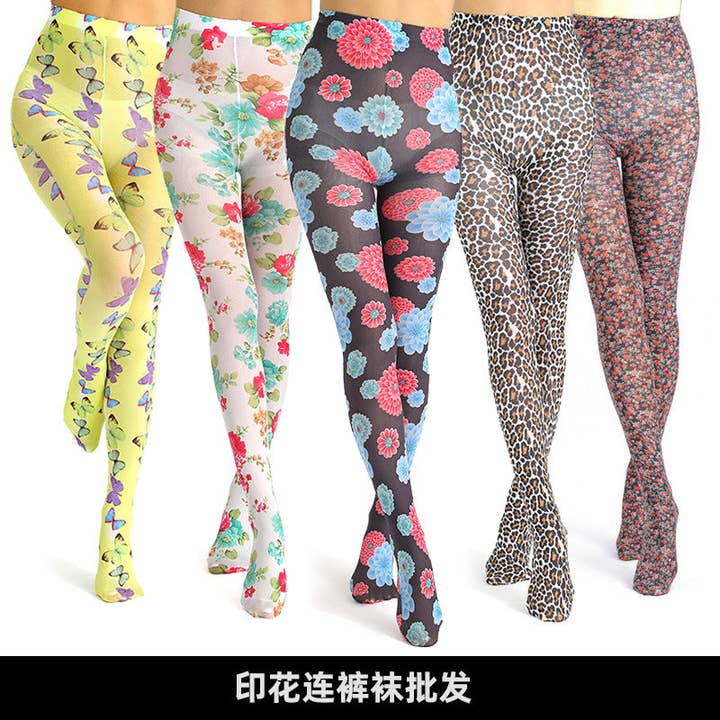 Floral Print Nylon Tights Stylish All-Season Hosiery for wholesale by SALINA TRADING INC