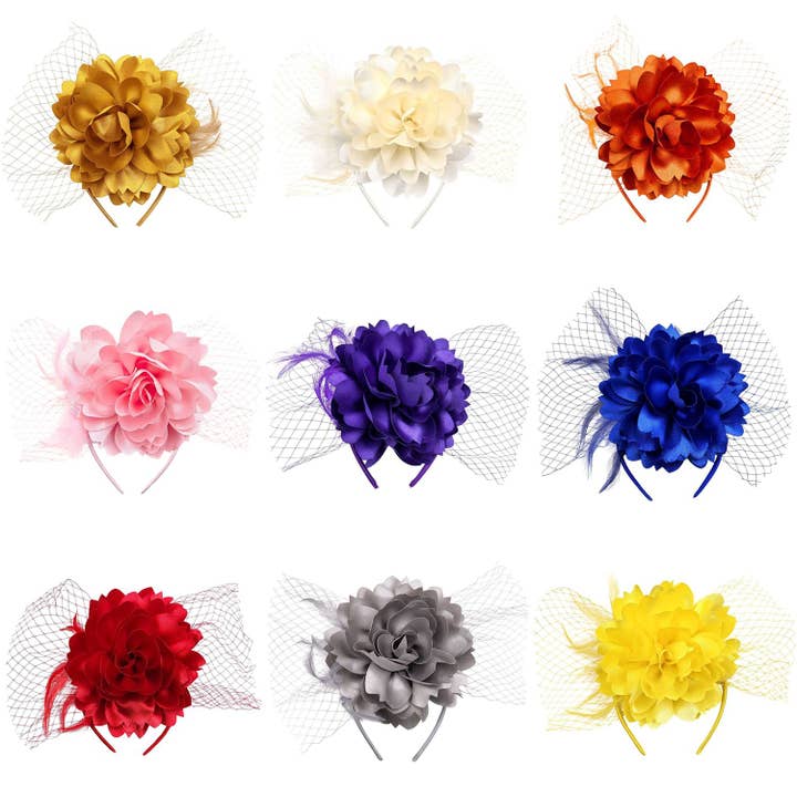 Side Mesh Silky Flower Feather Gatsby Fascinator Hat for wholesale by Diacly