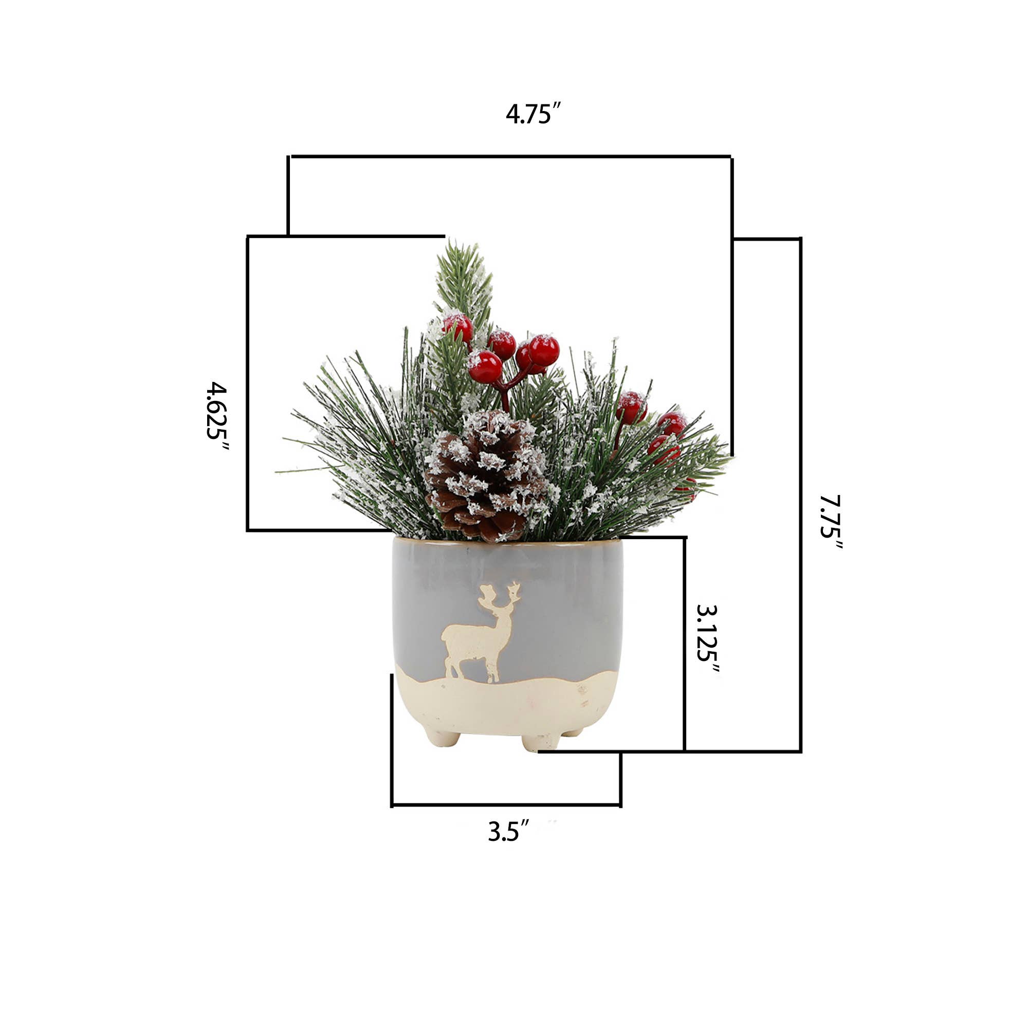 Flora Bunda Inc - Wholesale Christmas Decoration - Winter Pine & Berry Arrangement in Deer Ceramic Pot1