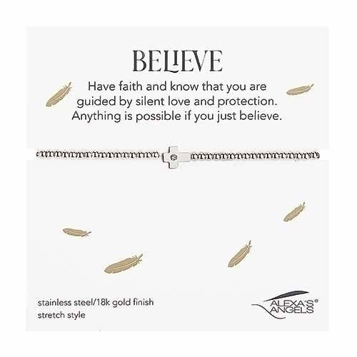 Bracelet extensible en croix argentée ; Pochette cadeau pour la vente par Roman