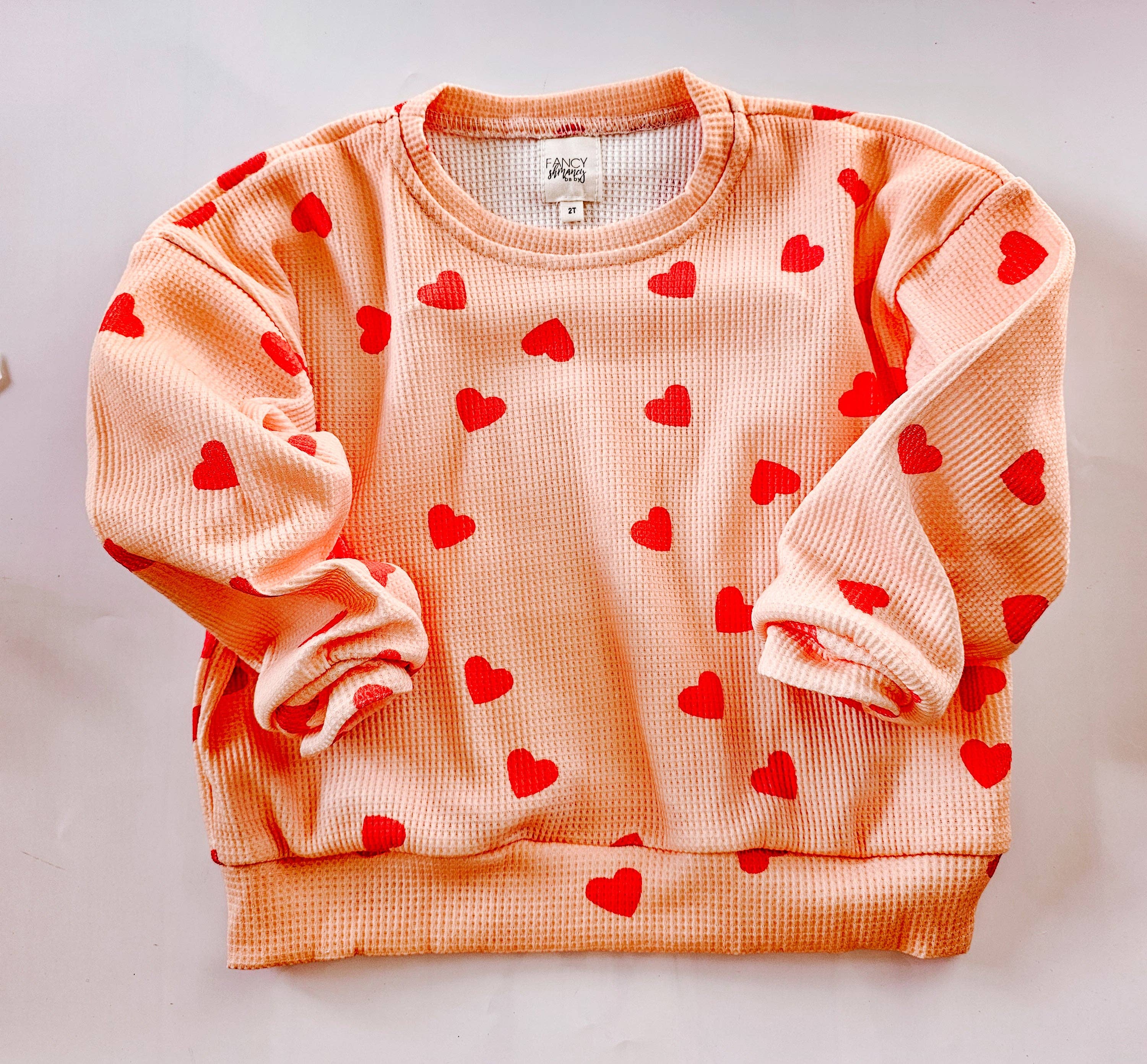 Fancy Shmancy Baby – Großhandel Loungewear-Set – Kinder – Rote Herzen - Waffel-Lounge-Set2