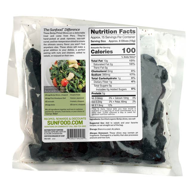 Sunfood Superfoods - Wholesale Olives - Olives, Black Botija, Pitted, 8oz, Organic