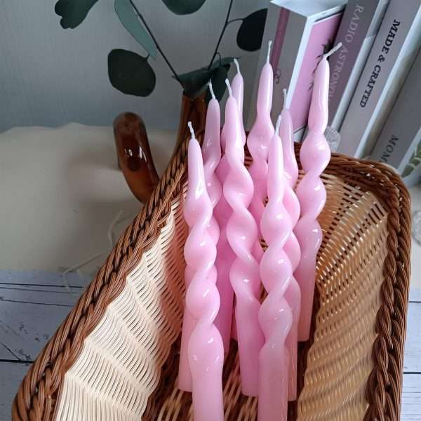 Candles Meta - Vente Bougies/bougeoirs coniques - Paquet de 2 bougies de Noël roses effilées faites à la main en spirale de 10 pouces3